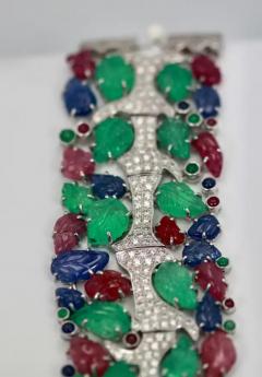 Tutti Frutti Carved Stones Diamond Bracelet 18 Karat Wide - 3449213