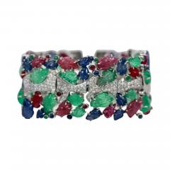 Tutti Frutti Carved Stones Diamond Bracelet 18 Karat Wide - 3505469