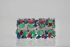 Tutti Frutti Carved Stones Diamond Bracelet 18 Karat Wide - 3451514