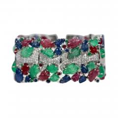 Tutti Frutti Carved Stones Diamond Bracelet 18 Karat Wide - 3543900