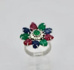 Tutti Frutti Ring Emeralds Rubies Sapphires and Diamonds - 3455319