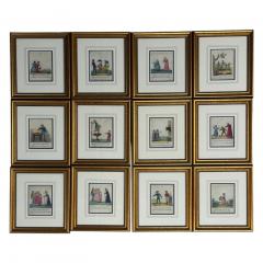 Twelve Copper Engravings Hand Coloured Gilt Frames England 1900s - 4595746