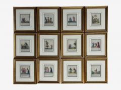 Twelve Copper Engravings Hand Coloured Gilt Frames England 1900s - 4595747