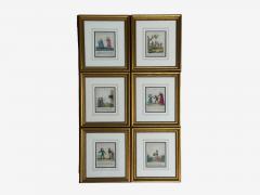 Twelve Copper Engravings Hand Coloured Gilt Frames England 1900s - 4595749