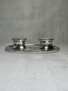 Twin Capstan Style Sterling Silver Inkwell By A J Zimmerman  - 3202105