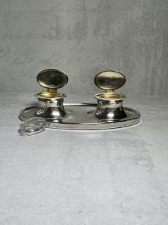 Twin Capstan Style Sterling Silver Inkwell By A J Zimmerman  - 3202107