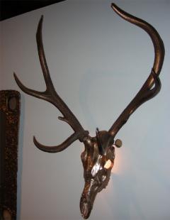 Two 1970s sconces shaped like a deers skull with antlers - 730489