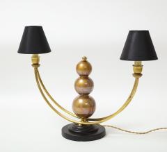 Two Arm Brass Table Lamp with Murano Glass Ball Stem - 2239617