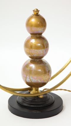 Two Arm Brass Table Lamp with Murano Glass Ball Stem - 2239623