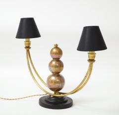 Two Arm Brass Table Lamp with Murano Glass Ball Stem - 2239634