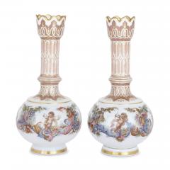 Two Bohemian opaline glass vases with painted cherub scenes - 2424543