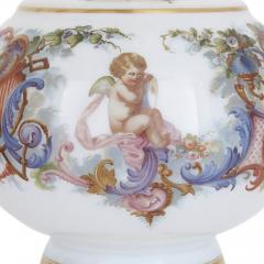 Two Bohemian opaline glass vases with painted cherub scenes - 2424545