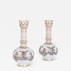 Two Bohemian opaline glass vases with painted cherub scenes - 2425990