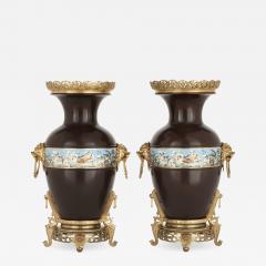 Two Chinese style enamelled gilt and patinated bronze urns - 1656137