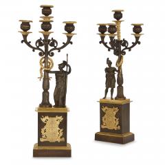 Two Empire style gilt and patinated bronze candelabra - 1907362