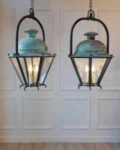 Two French Hexagonal Copper Lantern with Domed Top - 4458431