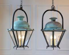 Two French Hexagonal Copper Lantern with Domed Top - 4458439