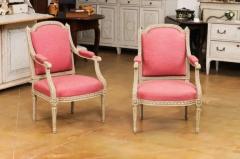 Two French Louis XVI Style Painted Armchairs with Richly Carved D cor Sold Each - 3558429