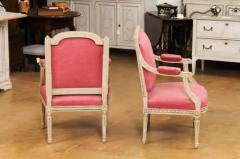 Two French Louis XVI Style Painted Armchairs with Richly Carved D cor Sold Each - 3558479
