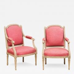 Two French Louis XVI Style Painted Armchairs with Richly Carved D cor Sold Each - 3562707