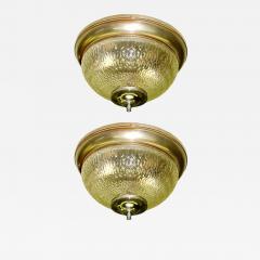 Two French Mid Century Textured Glass Flush Mount Fixtures - 4088509