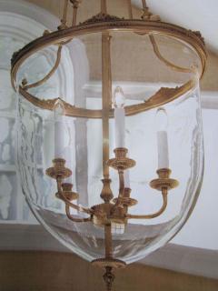 Two French Modern Neoclassical Style Brass and Blown Glass Chandeliers Lanterns - 1723162