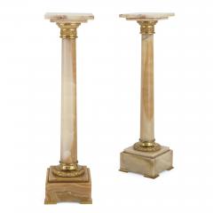 Two French white onyx and gilt bronze column shaped stands - 1503081