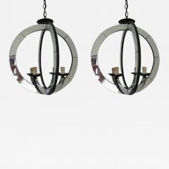 Two Italian Mid Century Modern Style Astrolabe Mirrored Pendants Chandeliers - 1777673