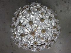 Two Italian Mid Century Style Solid Crystal Floral Ceiling Flush Mount Fixtures - 1787539