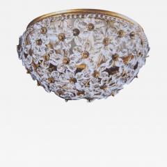 Two Italian Mid Century Style Solid Crystal Floral Ceiling Flush Mount Fixtures - 1791353