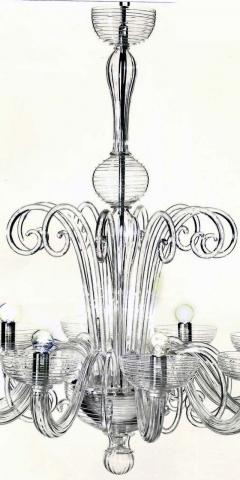 Two Italian Midcentury Style Clear Murano Venetian Glass Ten Arm Chandeliers - 1746404
