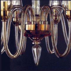 Two Italian Modern Neoclassical Amber Murano Glass Chandeliers with Glass Shades - 1844358