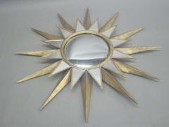 Two Large French Mid Century Modern Style Gilt Iron Mirrored Sunburst Mirrors - 1819604
