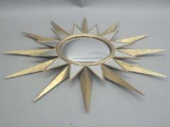 Two Large French Mid Century Modern Style Gilt Iron Mirrored Sunburst Mirrors - 1819605