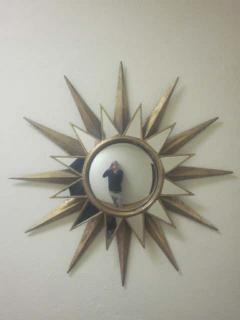 Two Large French Mid Century Modern Style Gilt Iron Mirrored Sunburst Mirrors - 1819608