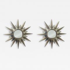 Two Large French Mid Century Modern Style Gilt Iron Mirrored Sunburst Mirrors - 1821684
