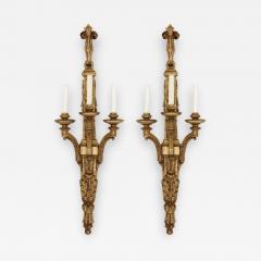 Two Louis XVI style carved giltwood wall sconces - 1579240