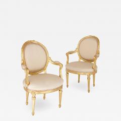 Two Louis XVI style giltwood upholstered fauteuil armchairs - 1517913