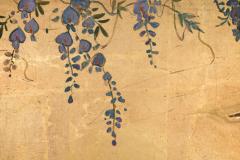 Two Panel Screen Beautifully Painted Sun Over Floral Lanscape with Gold Clouds - 3597846