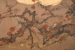 Two Panel Screen Beautifully Painted Sun Over Floral Lanscape with Gold Clouds - 3597850
