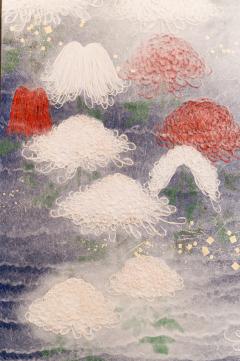 Two Panel Screen Chrysanthemums Through the Mist Rare Obara Paper Art Screen - 1939460