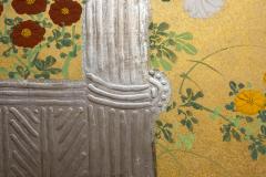 Two Panel Screen Rimpa Style Painting of Chrysanthemums on a Twig Fence - 1269135