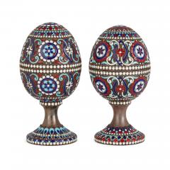 Two Russian silver gilt and cloisonn enamel Easter eggs on stands - 3552922