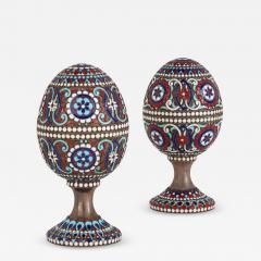 Two Russian silver gilt and cloisonn enamel Easter eggs on stands - 3561189