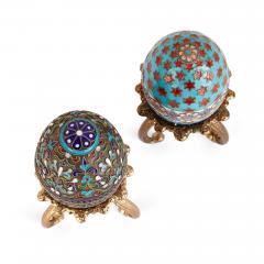 Two Russian silver gilt and cloisonn enamel eggs on stands - 3552893