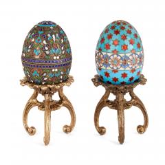 Two Russian silver gilt and cloisonn enamel eggs on stands - 3552901