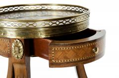 Two Tier Marble Top Marquetry Side or End Table - 716889