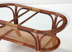 Two Tier Oval Coffee Table in Bamboo and Rattan - 3291439