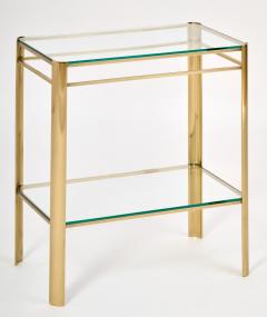 Two Tiered Bronze Side Table with Clear Glass Shelves France 1970s - 4587533