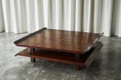 Two Tiered Pagoda Wabi Sabi Style Coffee Table in Wood and Bamboo 1970s - 4528655